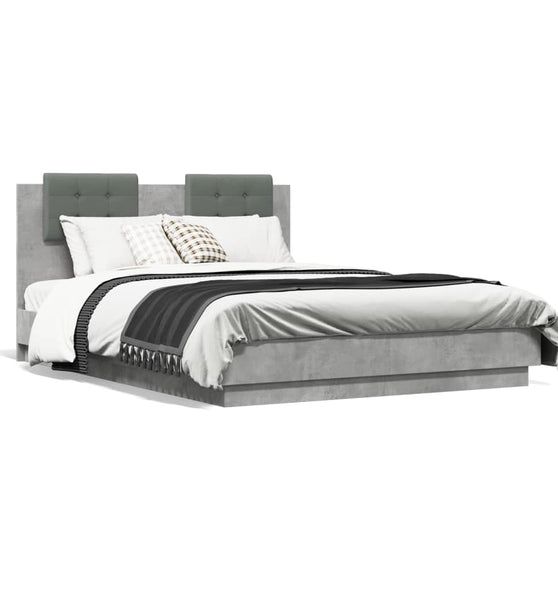 Bettgestell mit Kopfteil Betongrau 135x190 cm Holzwerkstoff