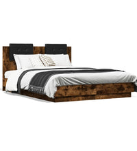 Bettgestell mit Kopfteil Räuchereiche 135x190 cm Holzwerkstoff