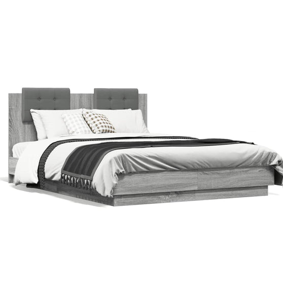 Bettgestell mit Kopfteil Grau Sonoma 135x190 cm Holzwerkstoff