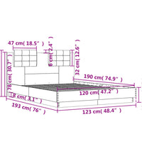 Bettgestell mit Kopfteil Grau Sonoma 120x190 cm Holzwerkstoff