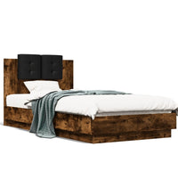 Bettgestell mit Kopfteil Räuchereiche 90x190 cm Holzwerkstoff