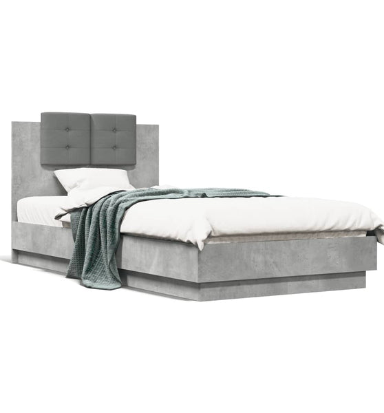 Bettgestell mit Kopfteil Betongrau 75x190 cm Holzwerkstoff