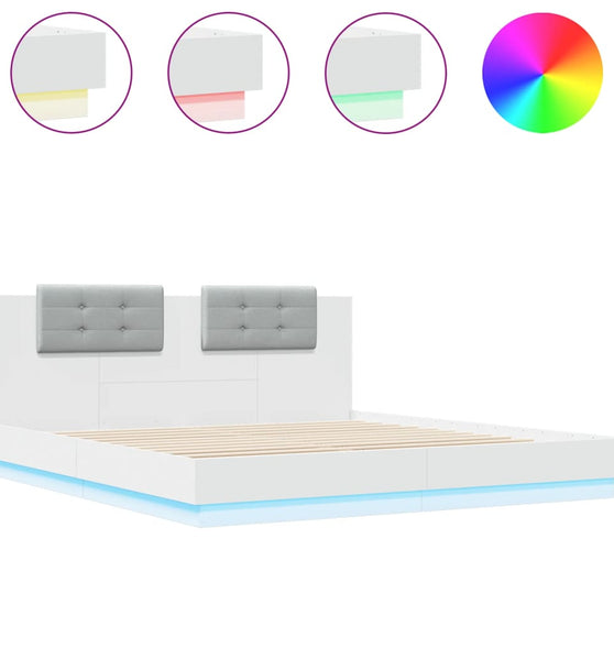 Bettgestell mit Kopfteil und LED-Leuchten Weiß 200x200 cm
