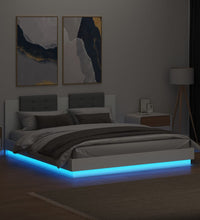 Bettgestell mit Kopfteil und LED-Leuchten Weiß 200x200 cm