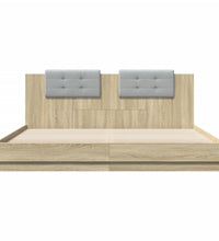 Bettgestell mit Kopfteil & LED-Leuchten Sonoma-Eiche 200x200 cm