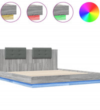 Bettgestell mit Kopfteil und LED-Leuchten Grau Sonoma 200x200cm