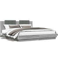 Bettgestell mit Kopfteil und LED-Leuchten Grau Sonoma 200x200cm