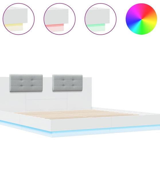 Bettgestell mit Kopfteil und LED-Leuchten Weiß 180x200 cm