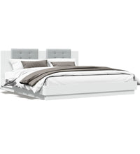 Bettgestell mit Kopfteil und LED-Leuchten Weiß 180x200 cm