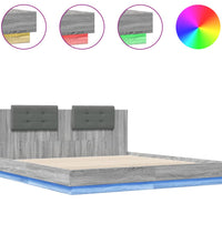 Bettgestell mit Kopfteil und LED-Leuchten Grau Sonoma 180x200cm