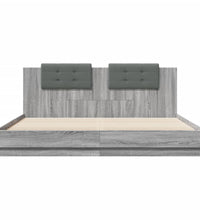 Bettgestell mit Kopfteil und LED-Leuchten Grau Sonoma 180x200cm