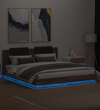 Bettgestell mit Kopfteil und LED-Leuchten Braun Eiche 180x200cm