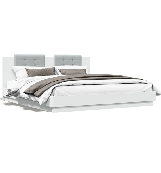 Bettgestell mit Kopfteil und LED-Leuchten Weiß 160x200 cm