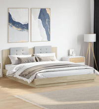 Bettgestell mit Kopfteil & LED-Leuchten Sonoma-Eiche 160x200 cm