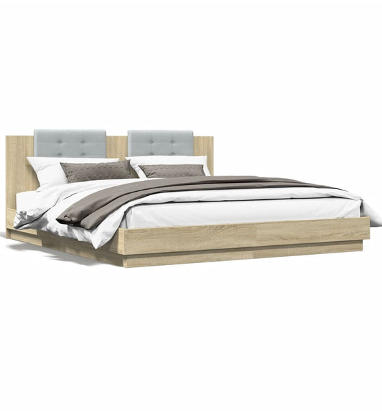Bettgestell mit Kopfteil & LED-Leuchten Sonoma-Eiche 160x200 cm