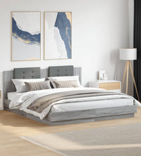 Bettgestell mit Kopfteil und LED-Leuchten Grau Sonoma 160x200cm