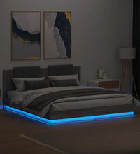 Bettgestell mit Kopfteil und LED-Leuchten Grau Sonoma 160x200cm