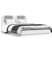 Bettgestell mit Kopfteil und LED-Beleuchtung Weiß 150x200 cm