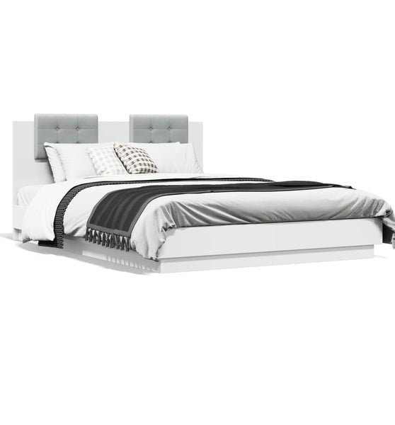 Bettgestell mit Kopfteil und LED-Beleuchtung Weiß 150x200 cm