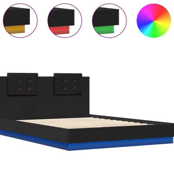 Bettgestell mit LED ohne Matratze Schwarz 150x200 cm