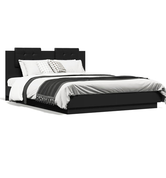 Bettgestell mit LED ohne Matratze Schwarz 150x200 cm