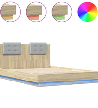 Bettgestell mit Kopfteil & LED-Leuchten Sonoma-Eiche 150x200 cm