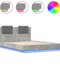 Bettgestell mit Kopfteil und LED-Leuchten Betongrau 150x200 cm
