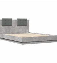 Bettgestell mit Kopfteil und LED-Leuchten Betongrau 150x200 cm