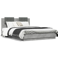 Bettgestell mit Kopfteil und LED-Leuchten Betongrau 150x200 cm