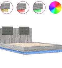 Bettgestell mit Kopfteil und LED-Leuchten Grau Sonoma 150x200cm