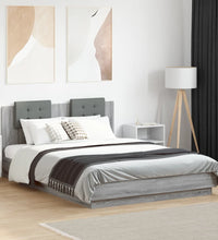 Bettgestell mit Kopfteil und LED-Leuchten Grau Sonoma 150x200cm