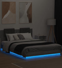 Bettgestell mit Kopfteil und LED-Leuchten Grau Sonoma 150x200cm