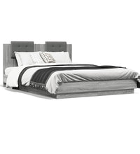 Bettgestell mit Kopfteil und LED-Leuchten Grau Sonoma 150x200cm