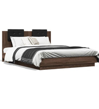 Bettgestell mit Kopfteil und LED-Leuchten Braun Eiche 150x200cm