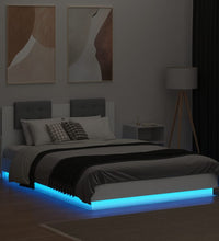 Bettgestell mit Kopfteil und LED-Leuchten Weiß 140x200 cm