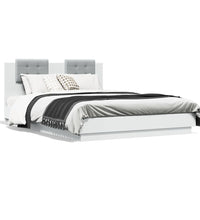 Bettgestell mit Kopfteil und LED-Leuchten Weiß 140x200 cm