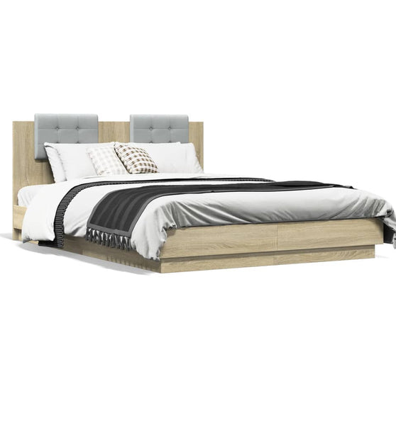 Bettgestell mit Kopfteil & LED-Leuchten Sonoma-Eiche 140x200 cm