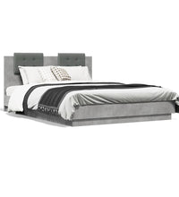 Bettgestell mit Kopfteil und LED-Leuchten Betongrau 140x200 cm