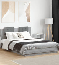 Bettgestell mit Kopfteil und LED-Leuchten Grau Sonoma 140x200cm