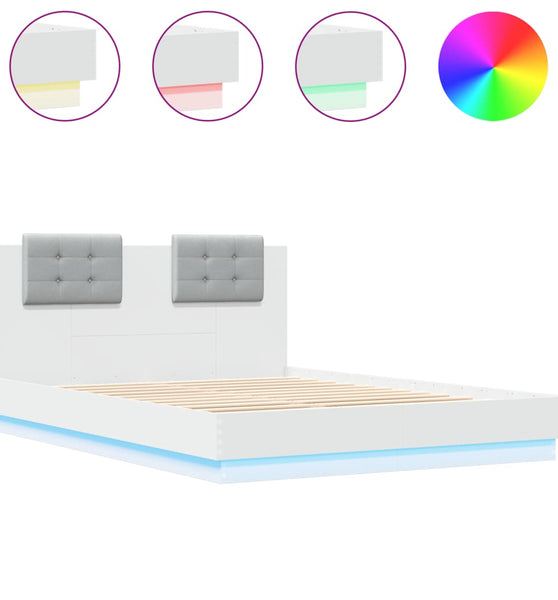 Bettgestell mit Kopfteil und LED-Leuchten Weiß 120x200 cm