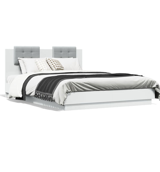 Bettgestell mit Kopfteil und LED-Leuchten Weiß 120x200 cm