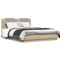 Bettgestell mit Kopfteil & LED-Leuchten Sonoma-Eiche 120x200 cm