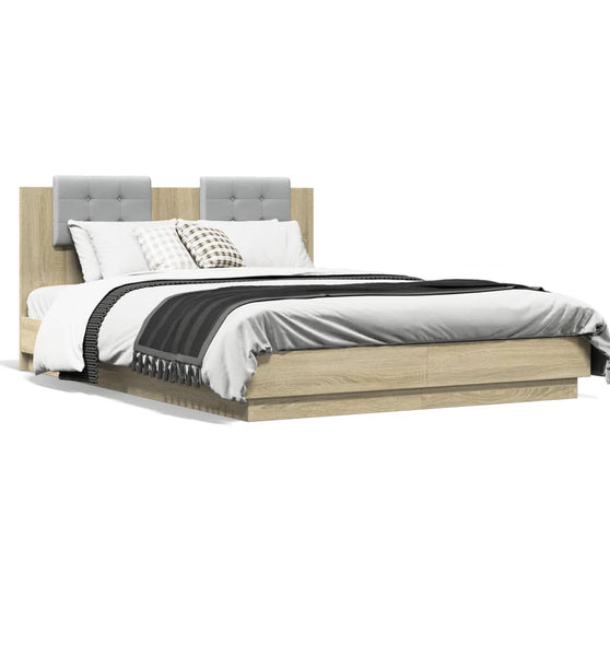 Bettgestell mit Kopfteil & LED-Leuchten Sonoma-Eiche 120x200 cm