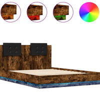 Bettgestell mit Kopfteil & LED-Leuchten Räuchereiche 120x200 cm