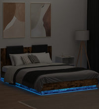 Bettgestell mit Kopfteil & LED-Leuchten Räuchereiche 120x200 cm