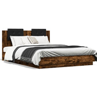 Bettgestell mit Kopfteil & LED-Leuchten Räuchereiche 120x200 cm