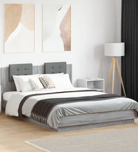 Bettgestell mit Kopfteil und LED-Leuchten Grau Sonoma 120x200cm