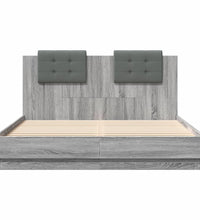 Bettgestell mit Kopfteil und LED-Leuchten Grau Sonoma 120x200cm