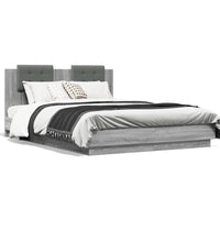 Bettgestell mit Kopfteil und LED-Leuchten Grau Sonoma 120x200cm