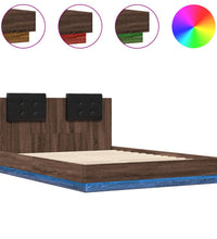 Bettgestell mit Kopfteil und LED-Leuchten Braun Eiche 120x200cm